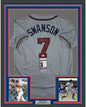 Framed Autographed/Signed Dansby Swanson 35x39 Atlanta Grey Baseball Jersey JSA COA