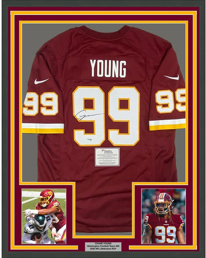 Framed Autographed/Signed Chase Young 35x39 Washington Football Team Burgundy Jersey Fanatics COA