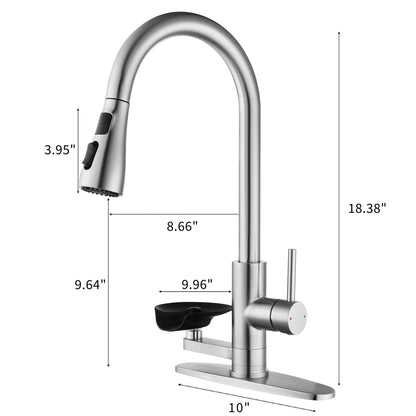 3-in-1 Kitchen Faucet with LED Temperature Display, Press-Type Glass Rinser, Pull-Down Sprayer, 3 Spray Modes, Brushed Nickel Finish, Stainless Steel Construction