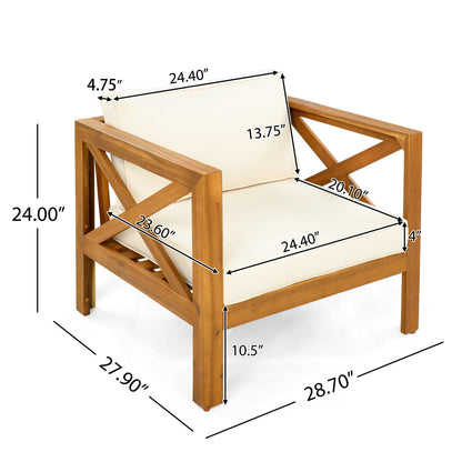 Outdoor Acacia Wood Club Wooden Armchair with Cushions (Set of 2)