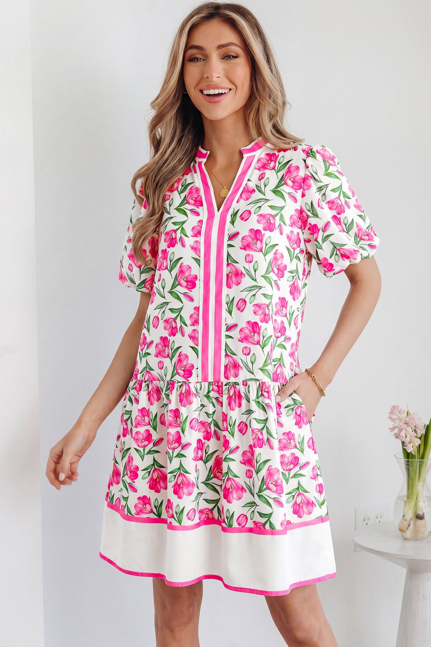 Aliya Block Trim Short Dress