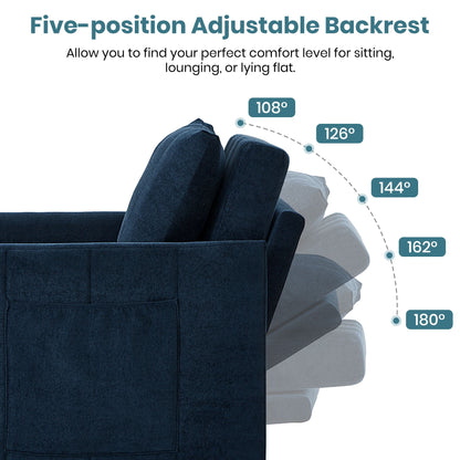 Upholstered Convertible Sleeper Sofa With 5 Position Backrest, Side Pockets, Storage