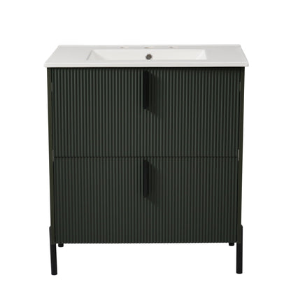 Bathroom Vanity With Ceramic Sink, Fluted Design
