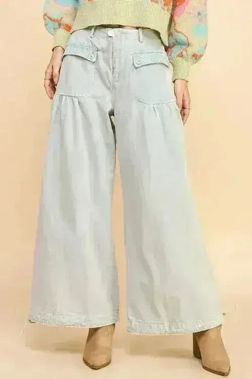 Drawstring Hem Wide Leg Jeans - Adjustable 100% Cotton Denim | Femstylo
