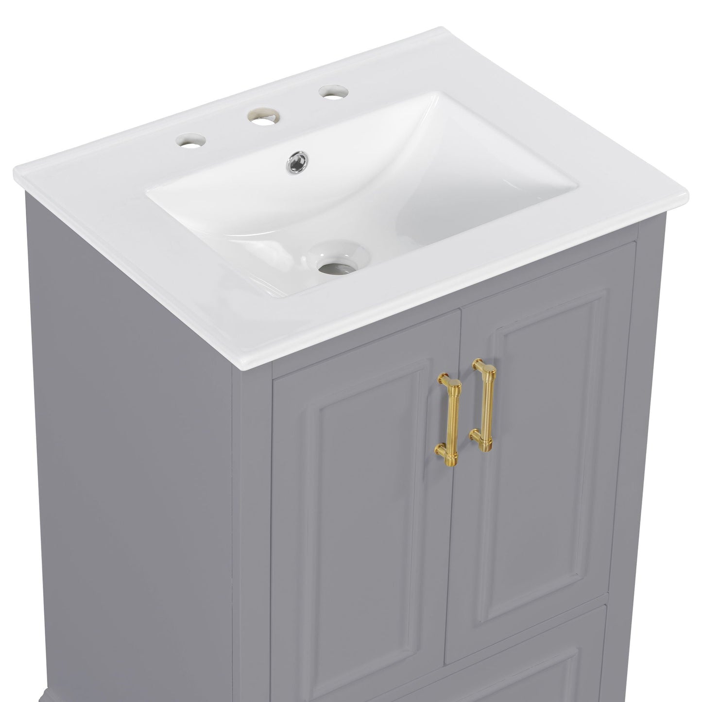 Bathroom Vanity With Sink, 1 Divided Drawer And 2 Soft Close Doors With Double Shelf
