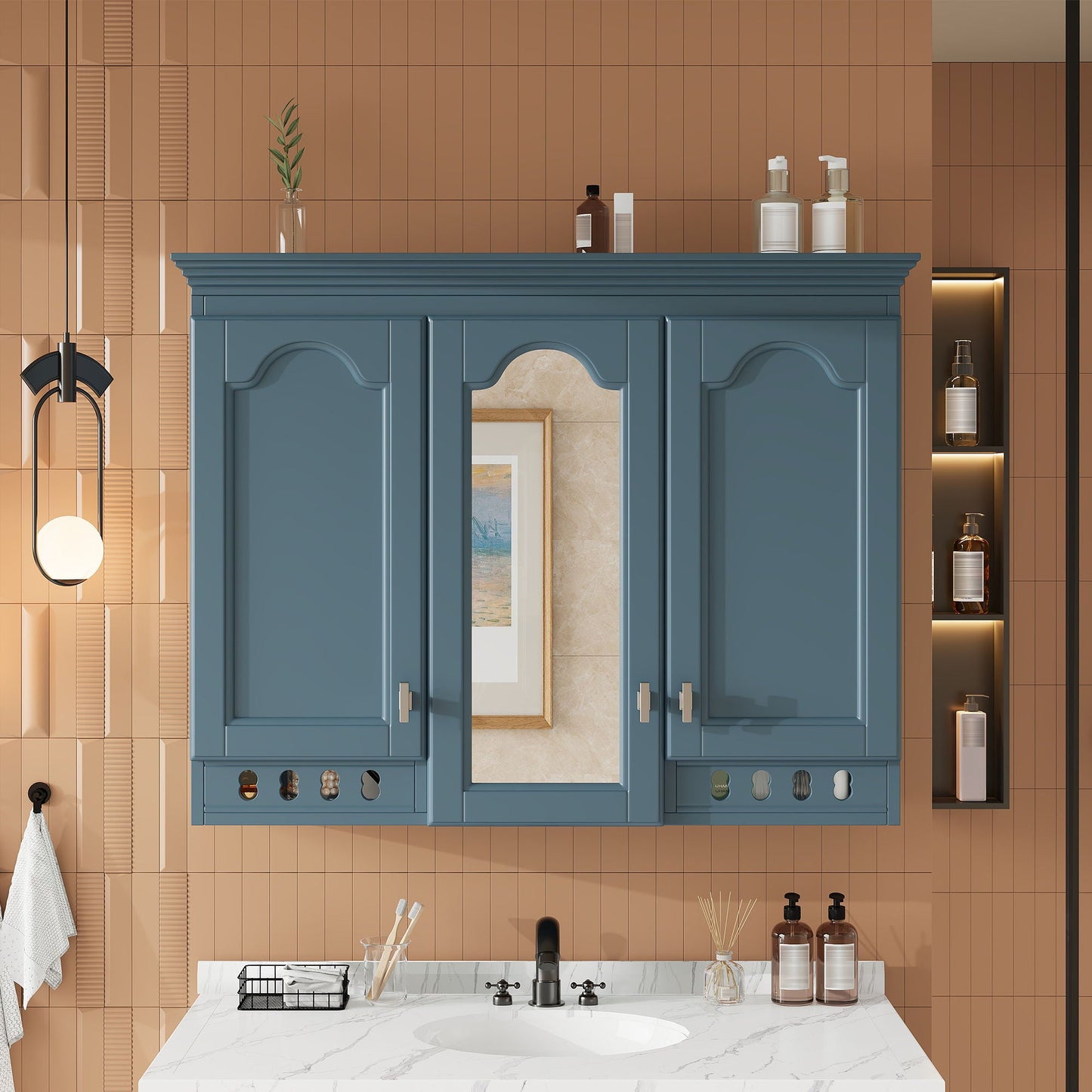 Wall Mount Mirror Cabinet With Adjustable Shelves, Soft Closing Hinges