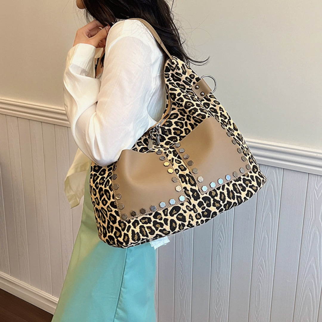 Ladies leopard print large capacity tote bag, vintage hobo bag casual, shoulder bag with crossbody strap, bag shoulder bag women