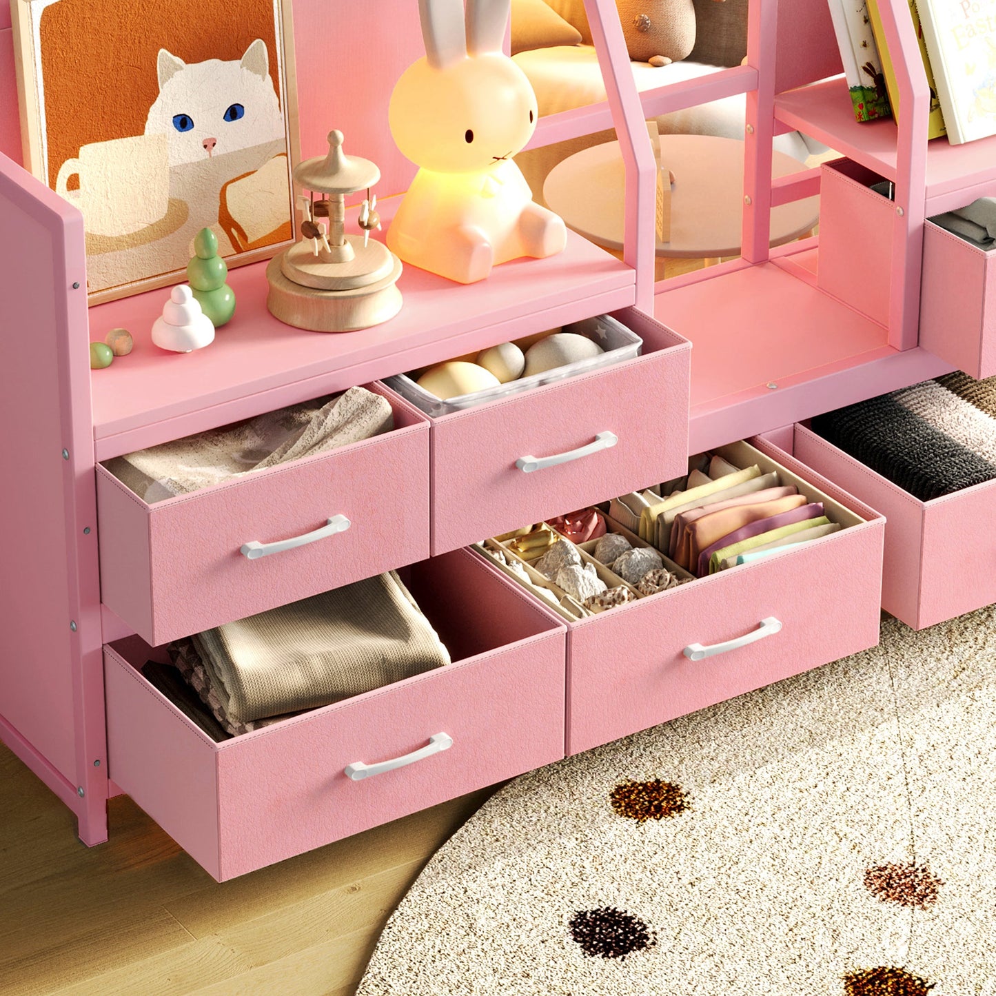 Twin Low Loft Bed with Multi-Storage Spaces