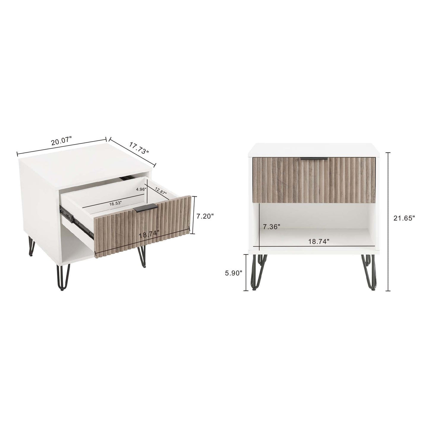 Dumbo - Fluted Nightstand With 1 Drawer - Gray / White