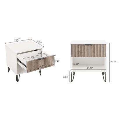 Dumbo - Fluted Nightstand With 1 Drawer - Gray / White