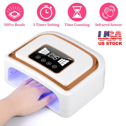 120W LED UV Nail Lamp with 3 Timer Setting Auto Sensor Rechargeable LED Gel Nail Dryer for Fingernail and Toenail Fast Polish Curing for Salon Home Pr