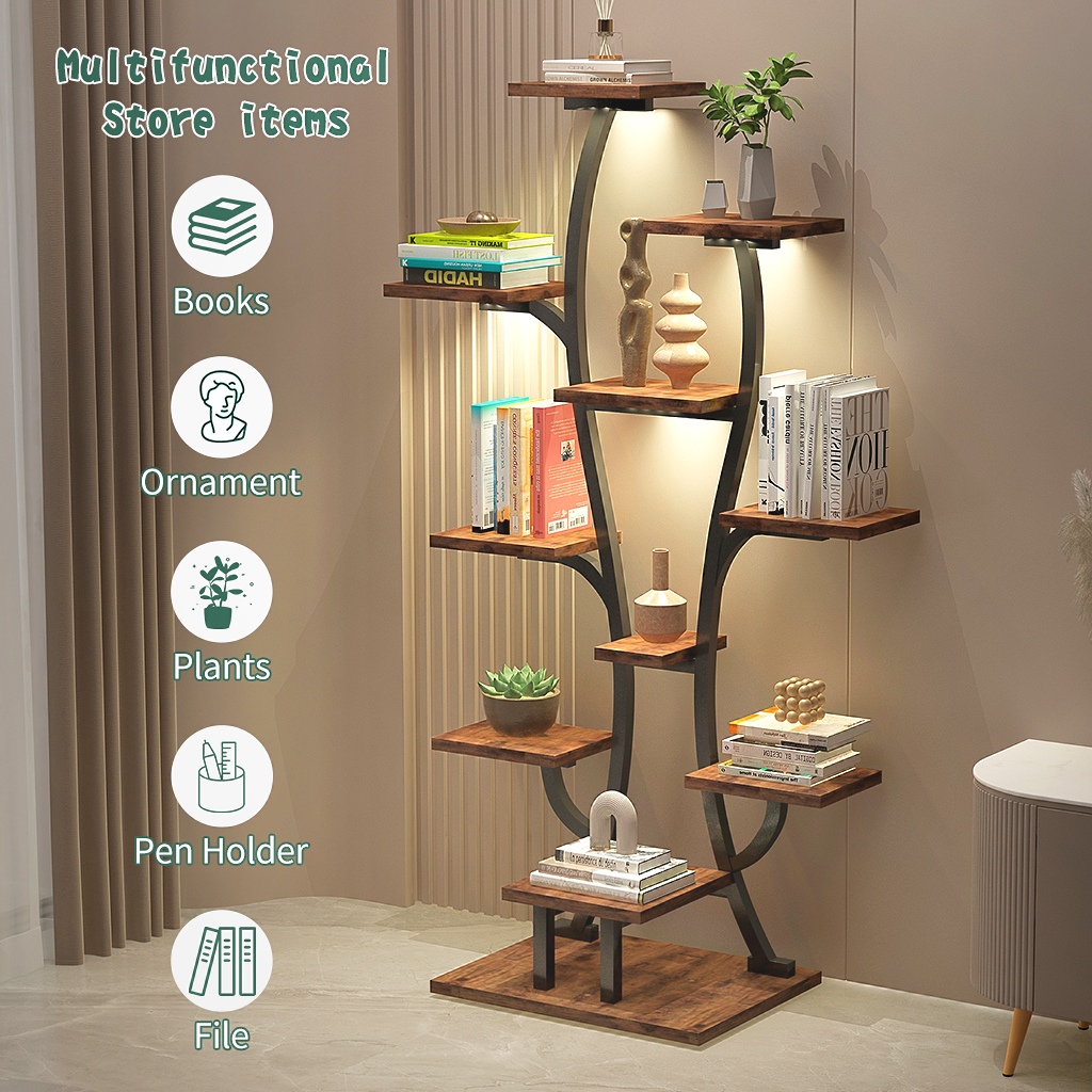 Vase Shape Indoor Plant Stand with Adjustable Grow Lights - Metal & MDF