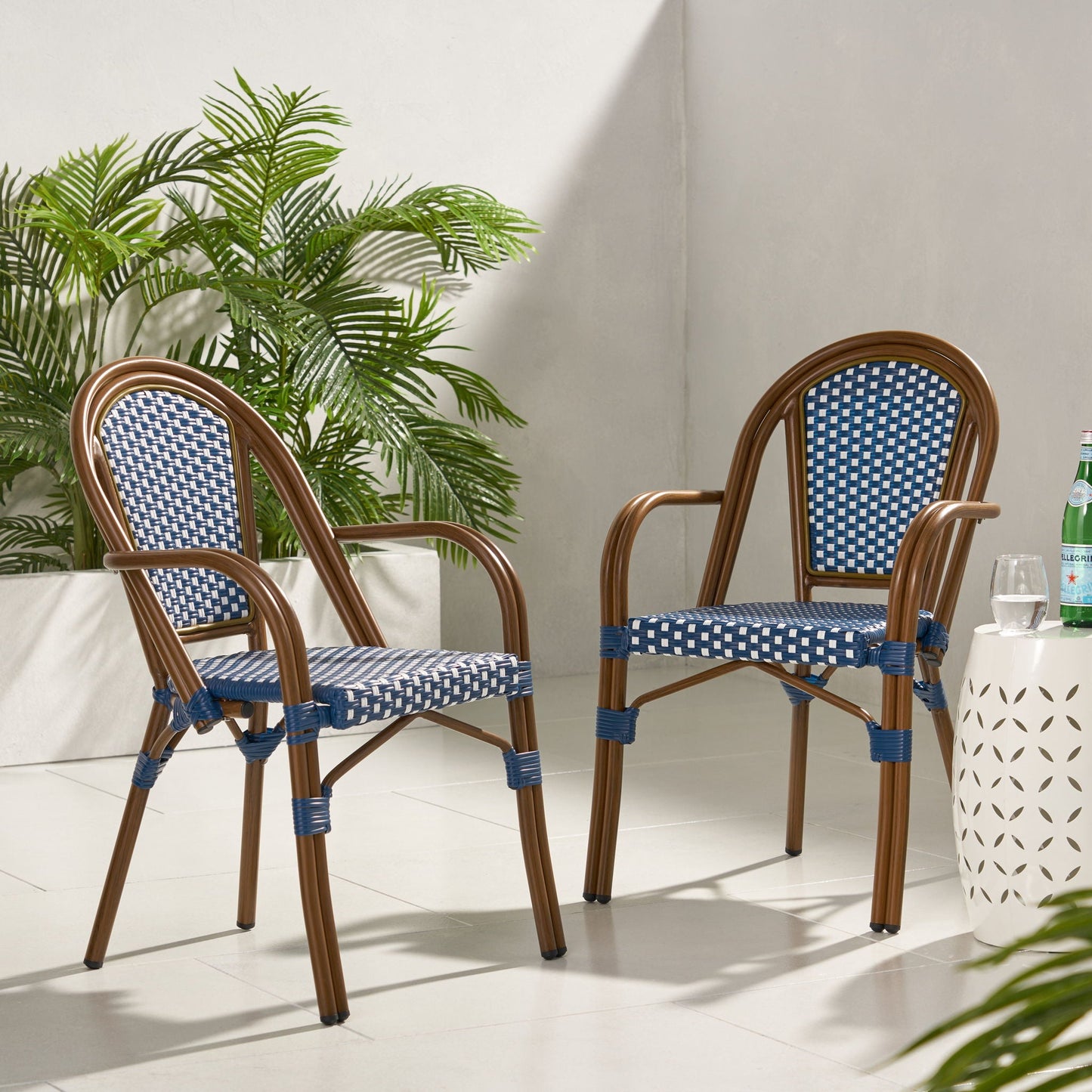 Bistro Chair With 2 Toned Checkered Pattern (Set of 2) - White / Navy
