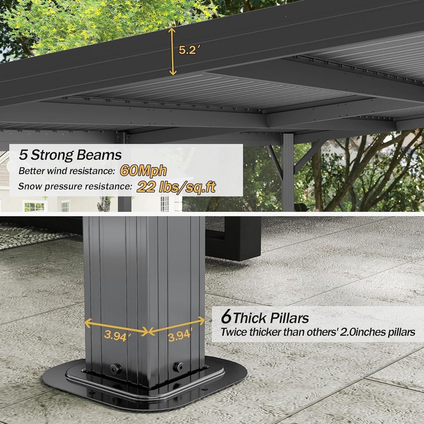 12'x16' Hardtop Lean-To Gazebo with Gutters