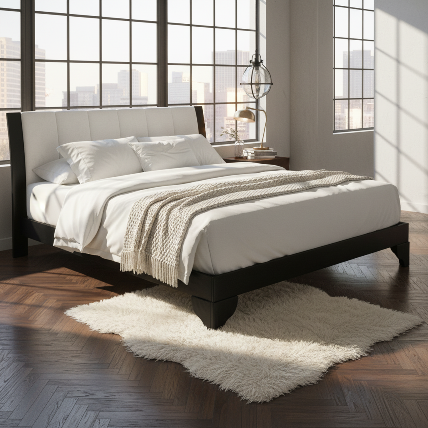Queen Size Bed Frame in Black & White Pine