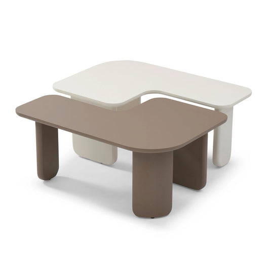 2 Pieces Modular Coffee Table Set, Free Combination - Khaki / White