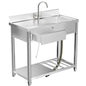 Outdoor Utility Sink With Workbench & Storage Shelf, Freestanding Prep Table With Left Drawer, Garden Patio Sink Station With 360° Hot & Cold Water Faucet - Silver