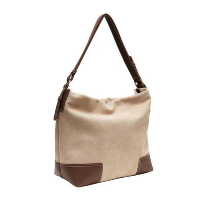 Large capacity suede hobo bag, female contrasting shoulder bag, shoulder bag, slouchy bag