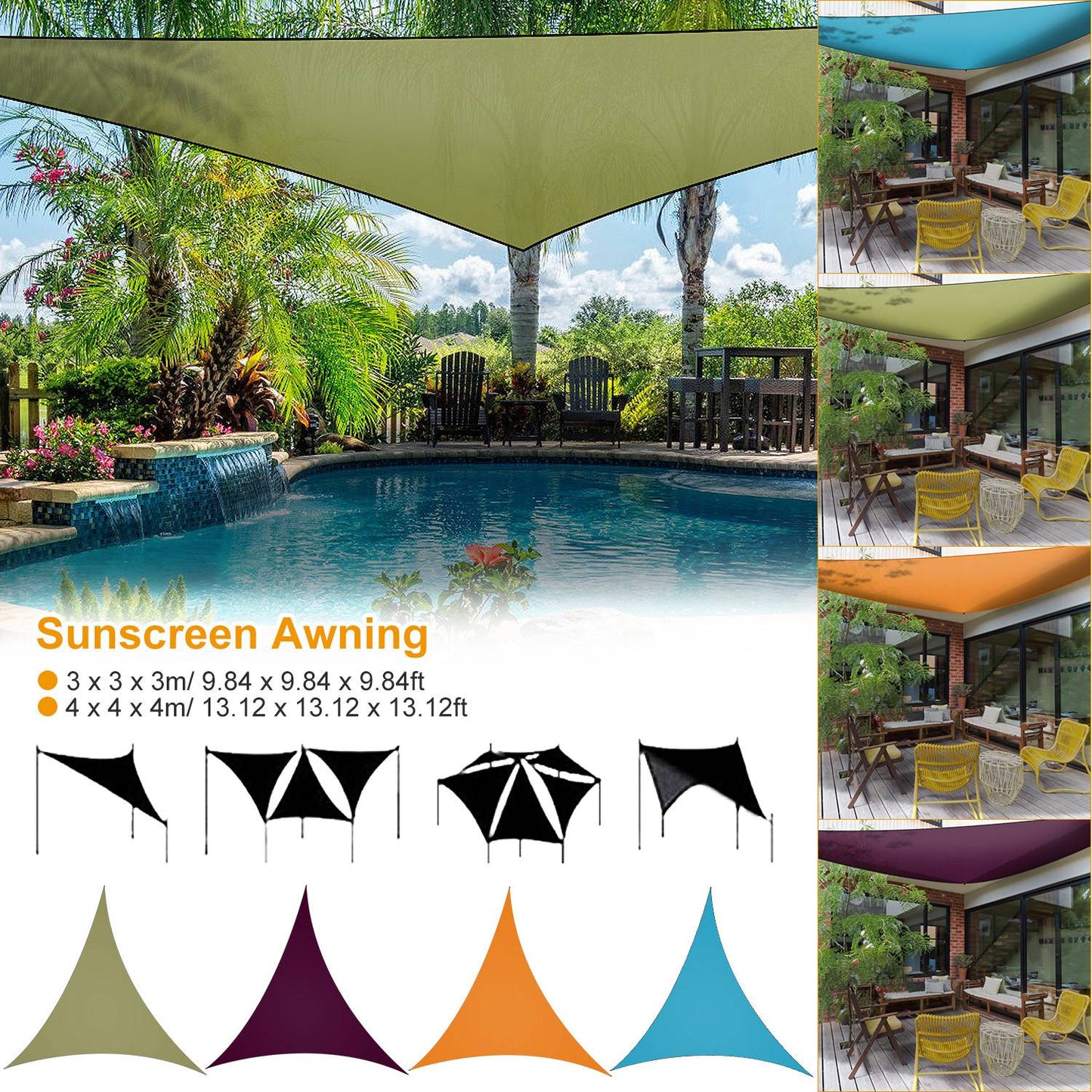 Shade Sail Patio Cover Shade Canopy Camping Sail Awning Sail Sunscreen Shelter Triangle Cover For Kindergarten Playground Outdoor