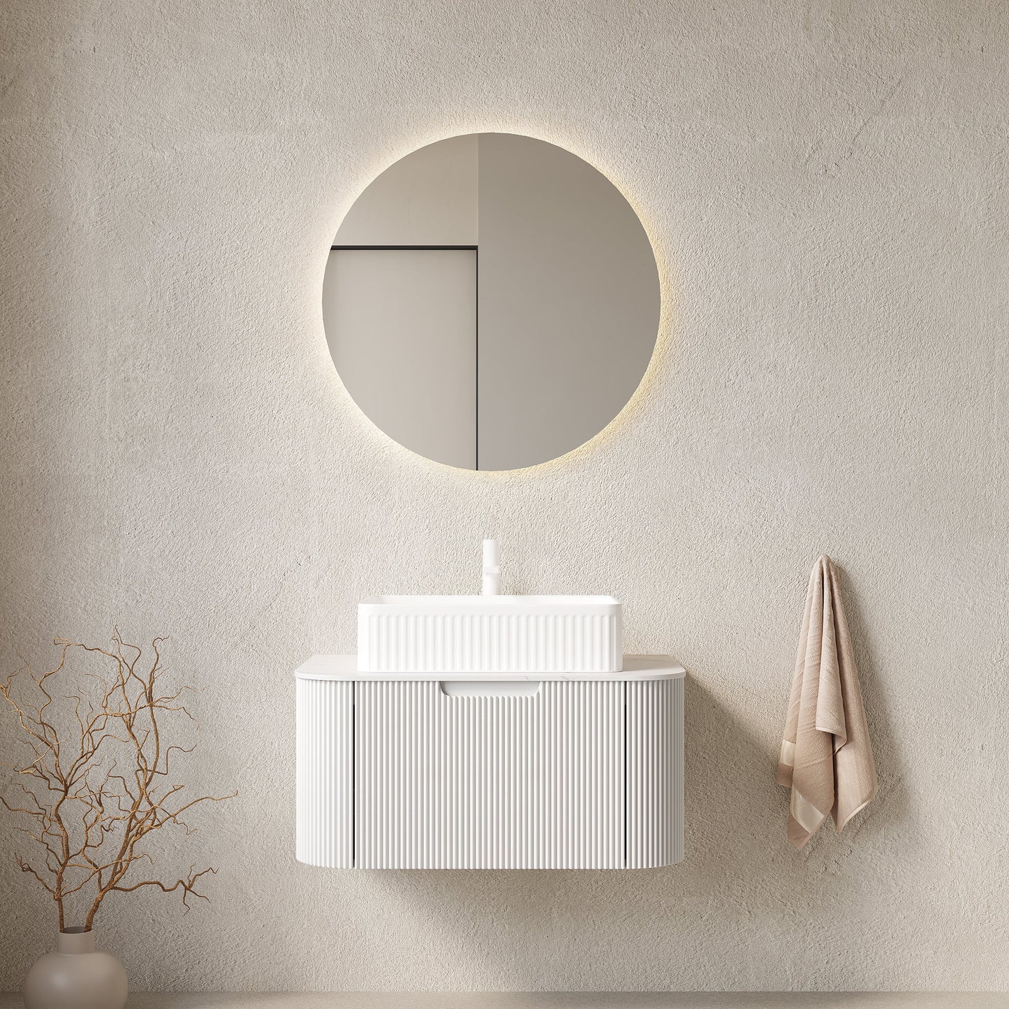 DINA 30" Bathroom Vanity & Sink with Floating Curved Edges and Storage Drawer