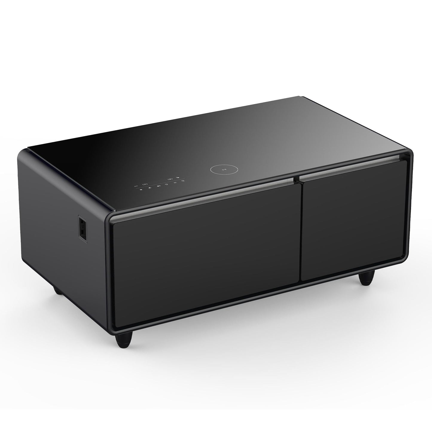 Modern Smart Coffee Table With Built-In Fridge - tooth Speaker, Wireless Charging, Touch Control Panel, USB Interface, Outlet Protection, Atmosphere Light