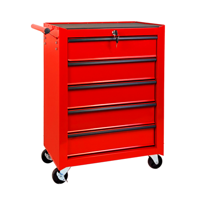 Rolling Metal Tool Chest with 5 Drawers, 20" Steel Cabinet - Red