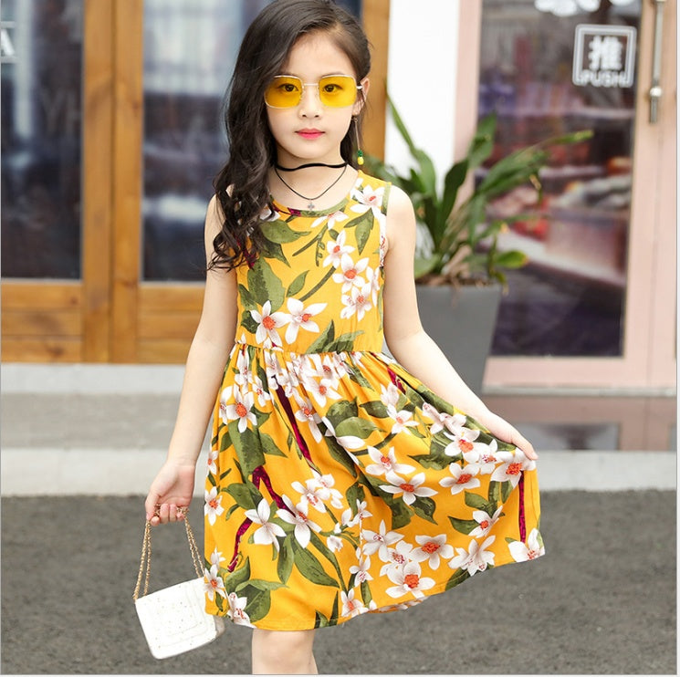 New tie dye layered cute Summer cotton silk dress floral dress for girls