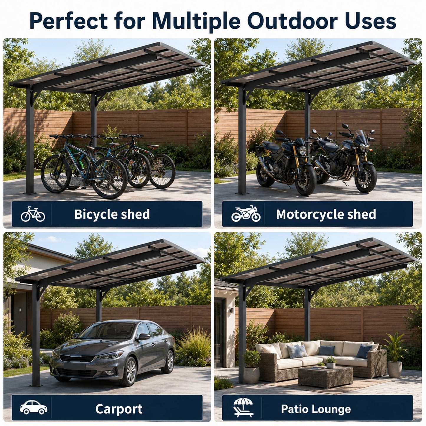 10x10FT PC Roof Carport with Galvanized Steel Frame and Sloped Roof