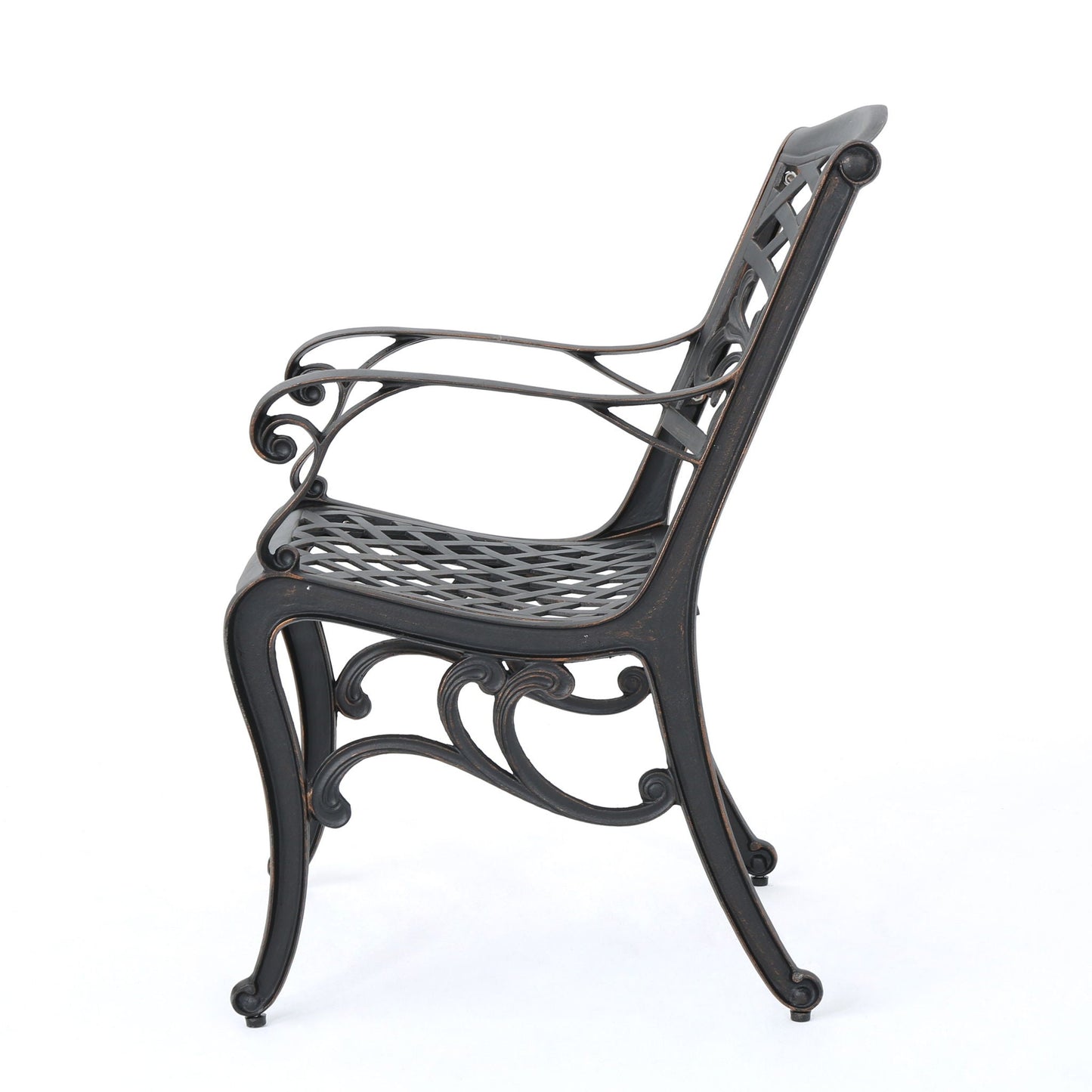 Luminea Outdoor Aluminum Dining Chair With Scroll Design, Lattice Pattern And Cabriole Legs - Copper