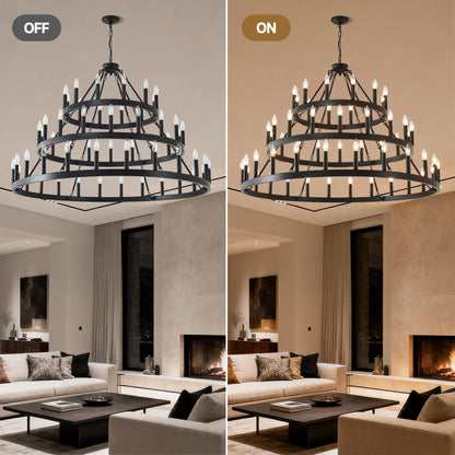 3 Tiers Wagon Wheel Chandelier - 54-Light Matte Black Metal