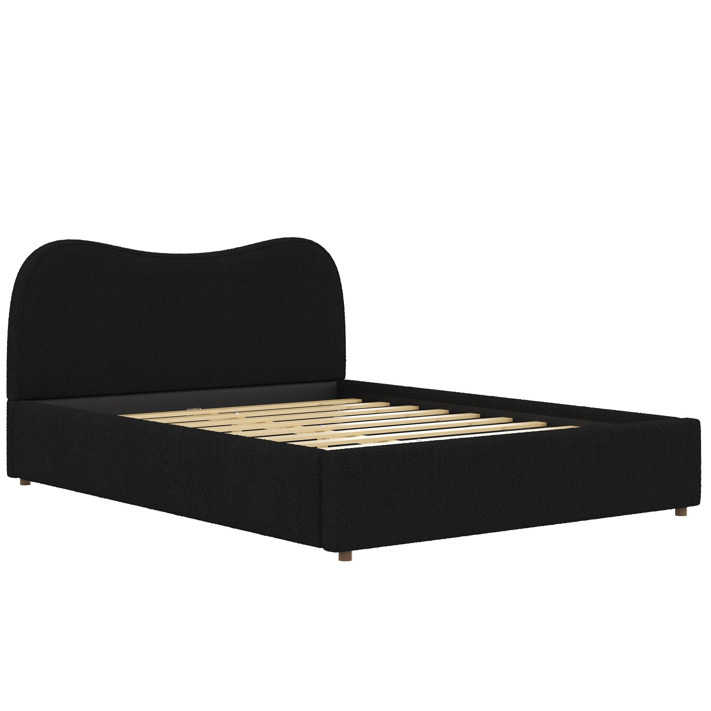 Queen Size Upholstered Platform Bed with Wooden Slats
