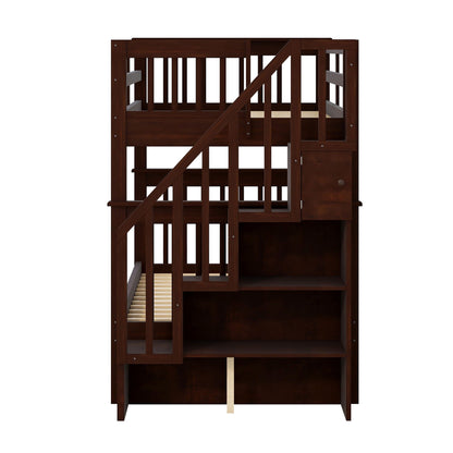 Stairway Bunk Bed With Storage And Guard Rail For Bedroom