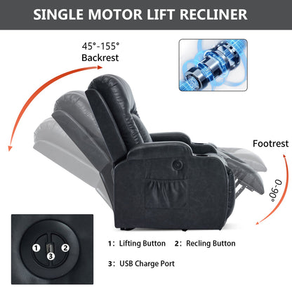 Dark Recliner with Power Lift Assistance