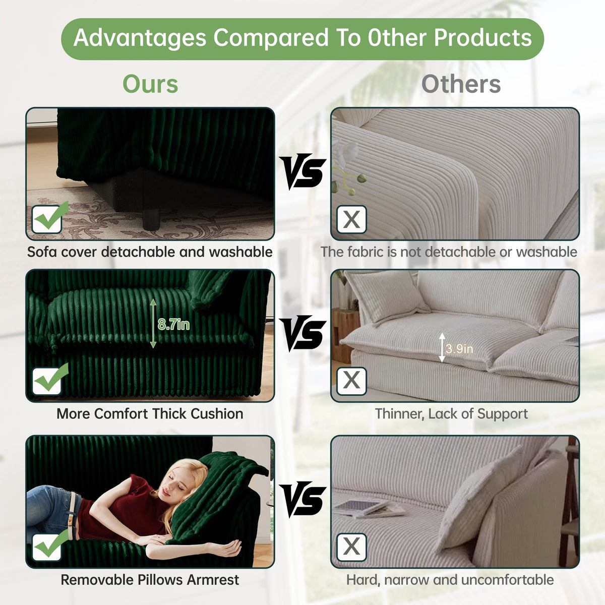Slipcovered Long Sofa - 4 Seater Living Room Couch