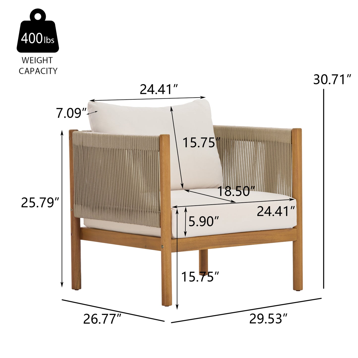 Outdoor Club Chair with Acacia Wood Frame in Teak Look