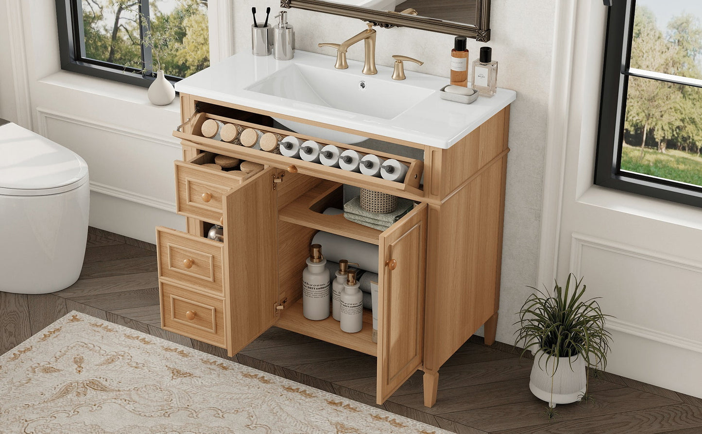 36" Bathroom Vanity with Sink, Solid Wood & MDF Cabinet
