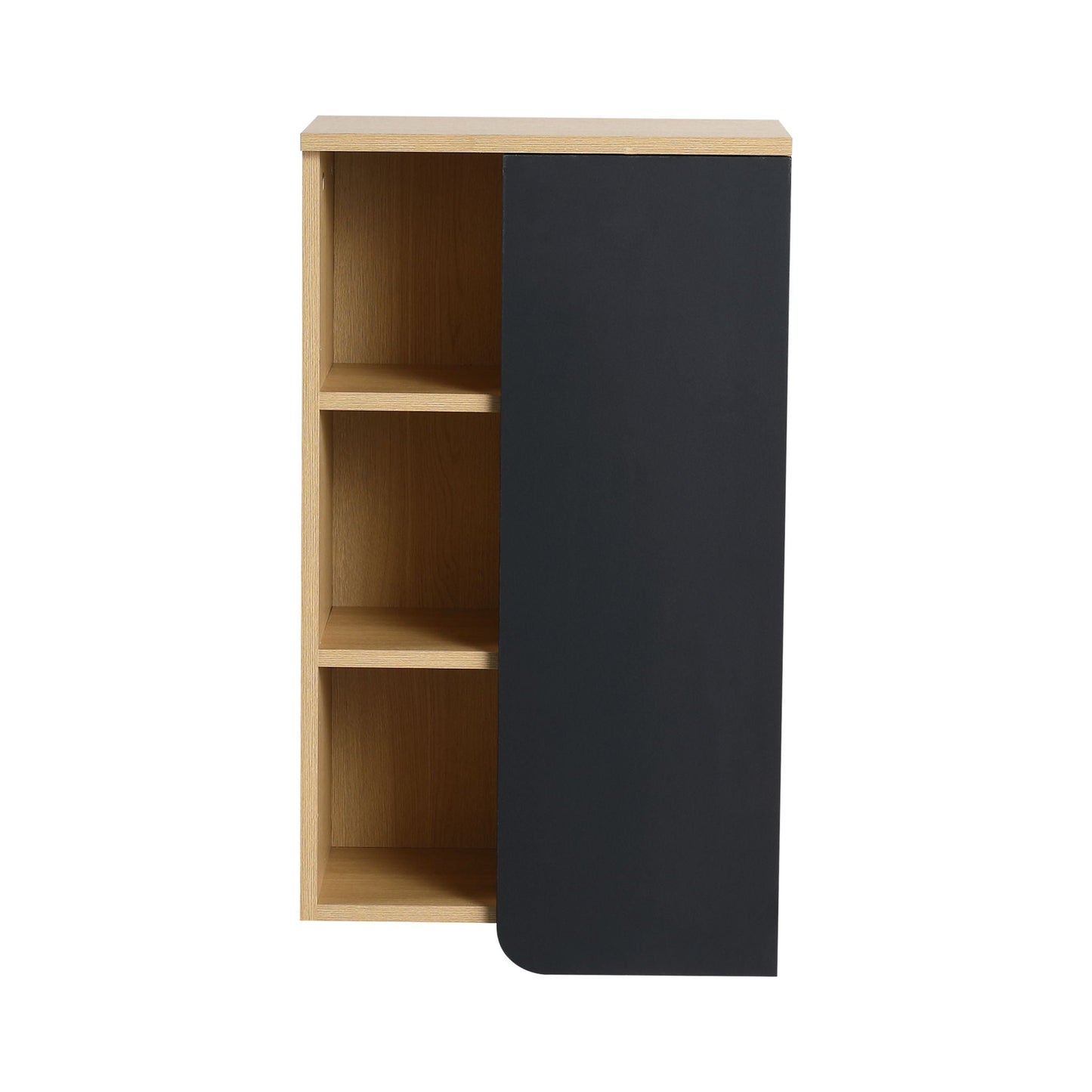 Wall Mounted Bathroom Side Cabinet, Single Door With 3 Tier Open Shelves - Black / Light Oak / White