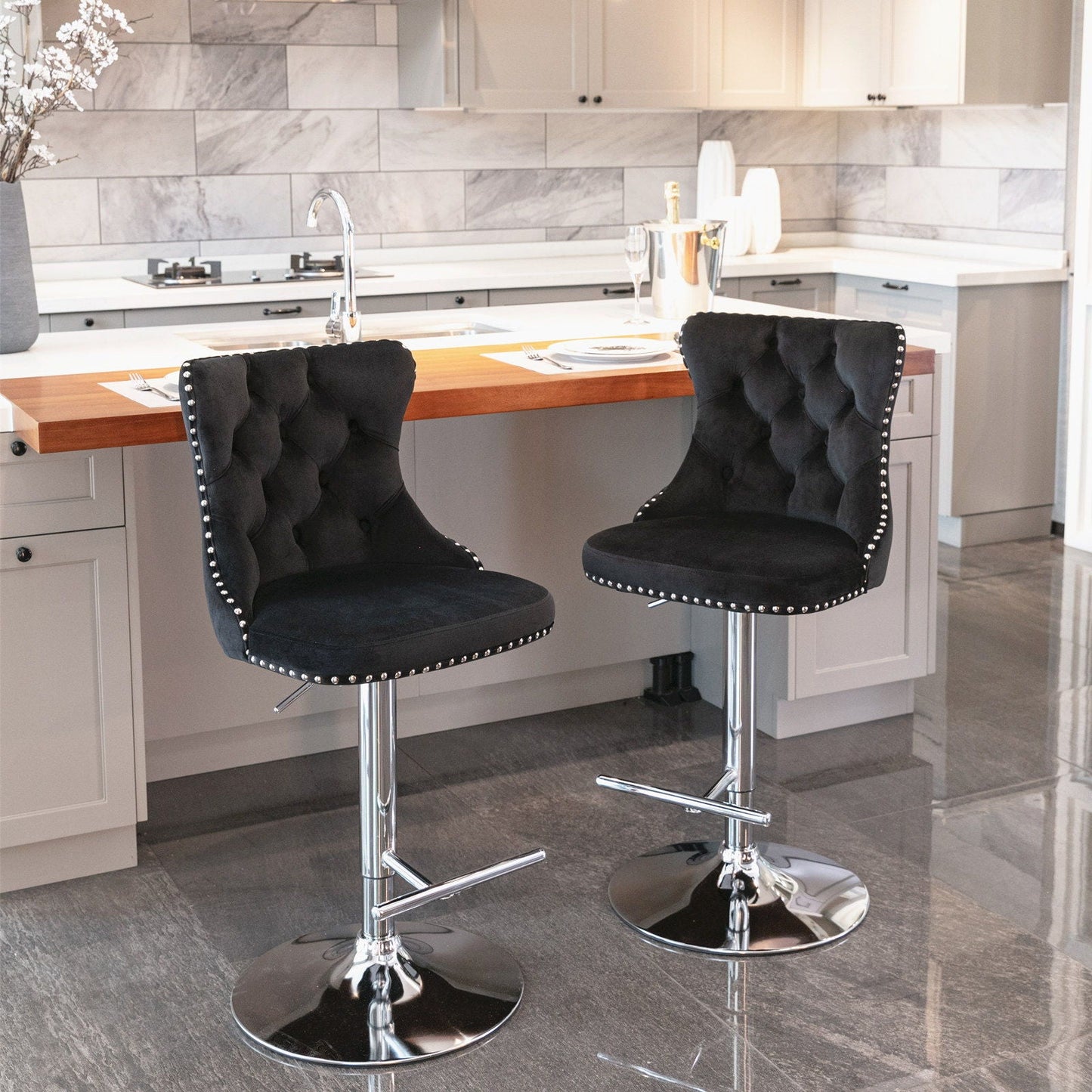Swivel Adjustable Height Barstools Set of 2