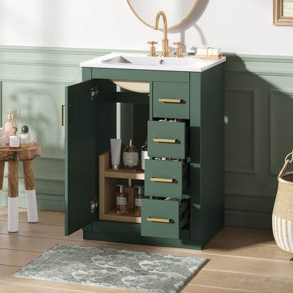 24" Bathroom Vanity with Integrated Ceramic Sink and Storage