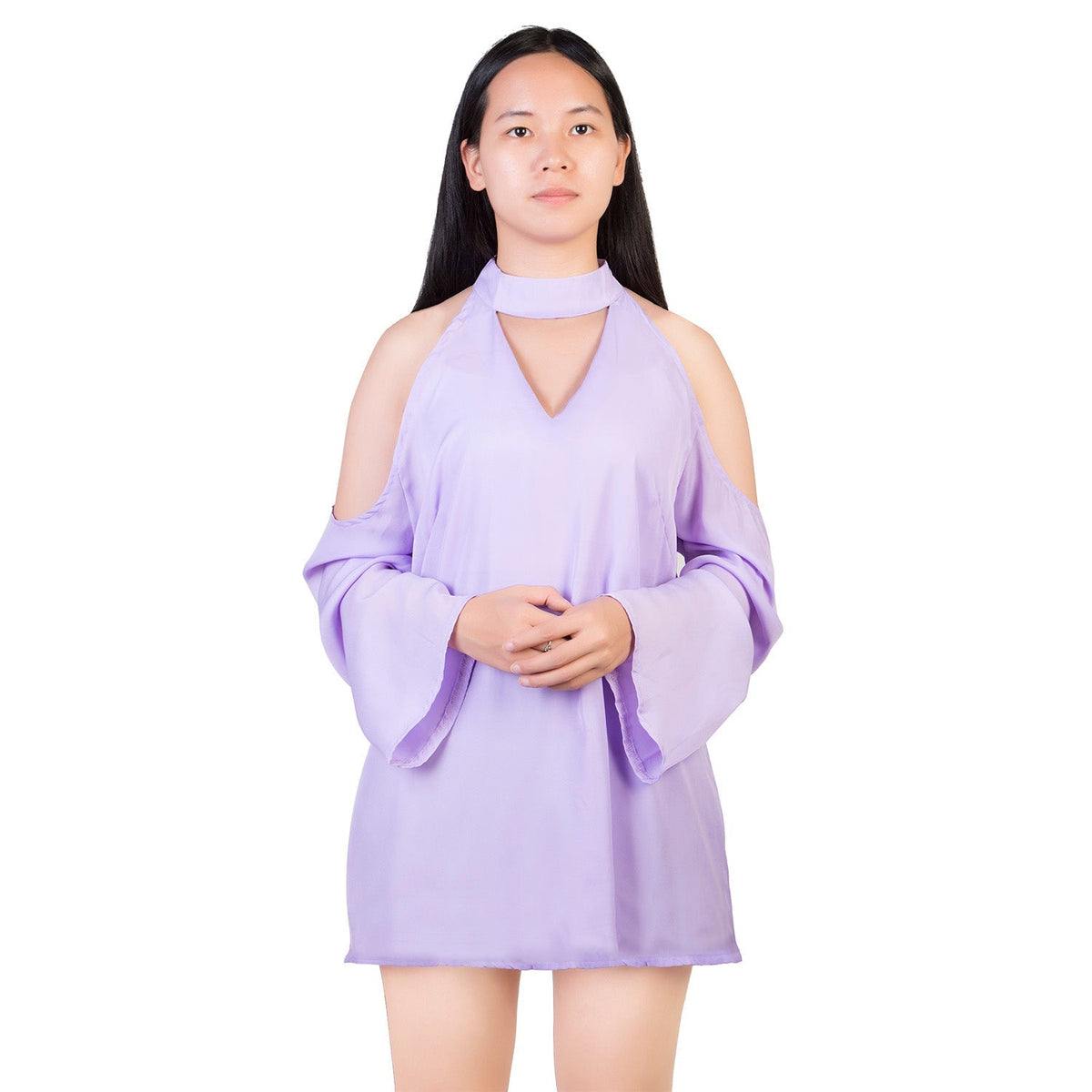 Women\'s Sexy Off The Shoulder Blouses Cold Shoulder Tops V-Neck Long Sleeve T-Shirt Solid Color Summer
