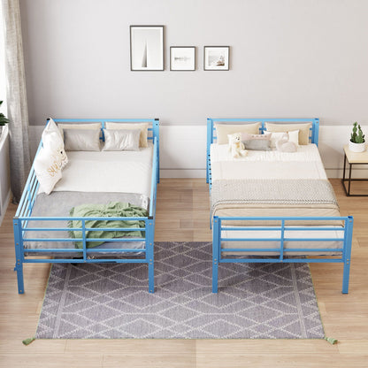 Bunk Bed, Convertible To 2 Separate Twin Size Beds & Full Length Guardrail & Ladder, No Box Spring Needed - Blue