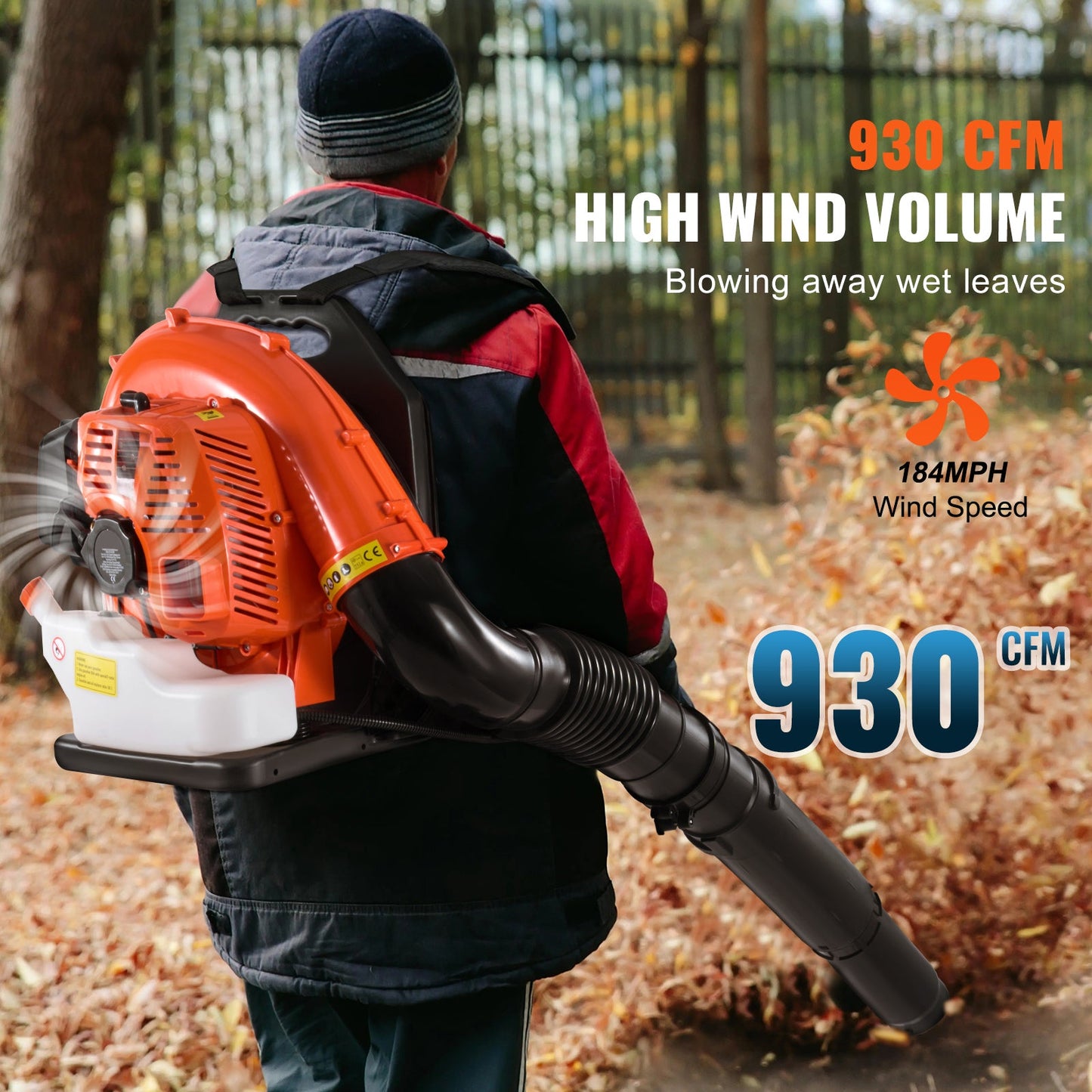 Backpack Leaf Blower 79CC 2-Cycle Gas Leaf Blower 930CFM Air Volume 184MPH