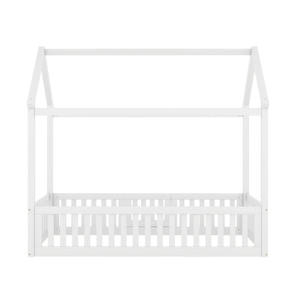 Wood House Bed With Fence And Door