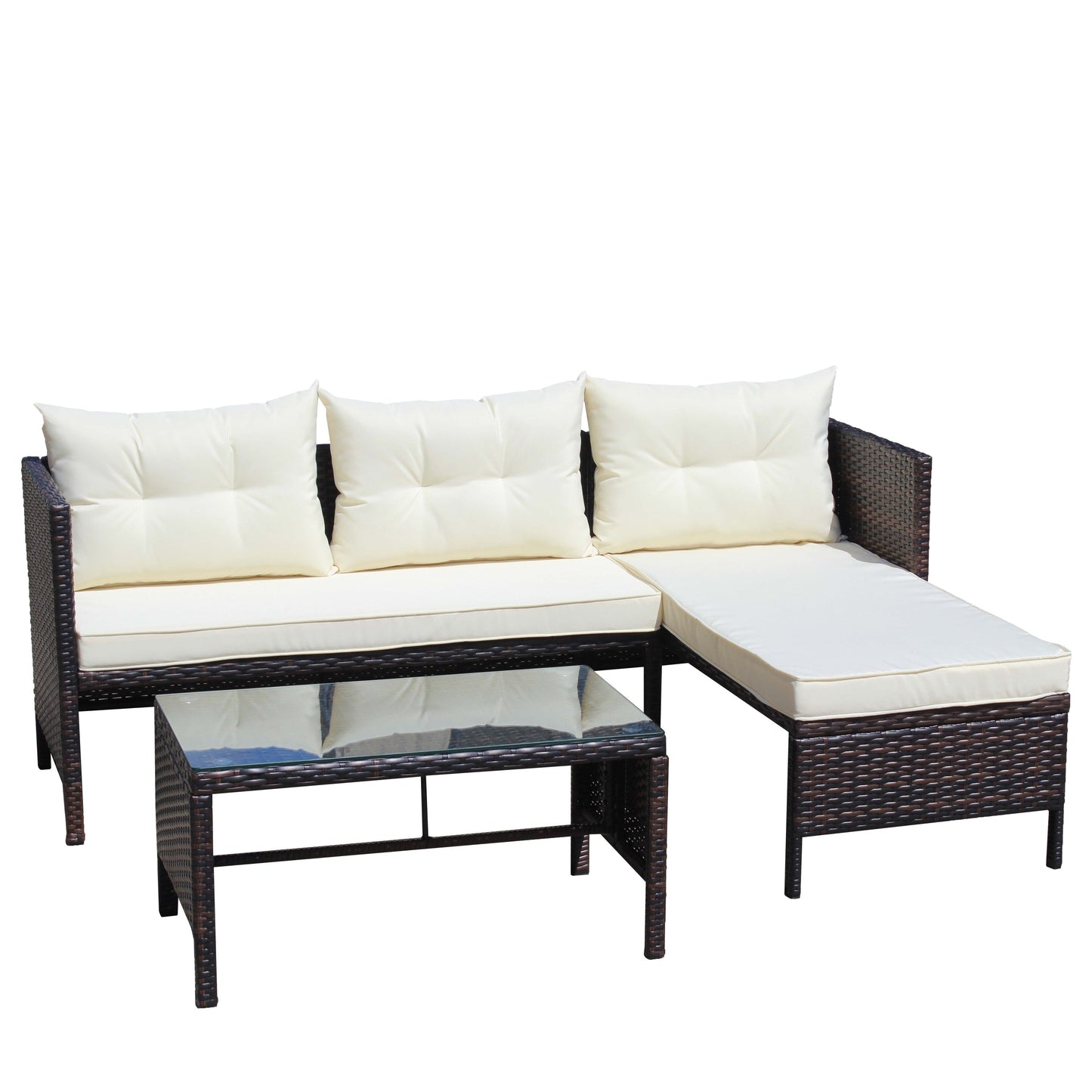 Outdoor Patio Furniture 3-Piece Conversation Set with Wicker Rattan Sectional Sofa