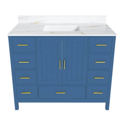 42" Modern Solid Wood Bathroom Vanity with Sink, 43" Carrara