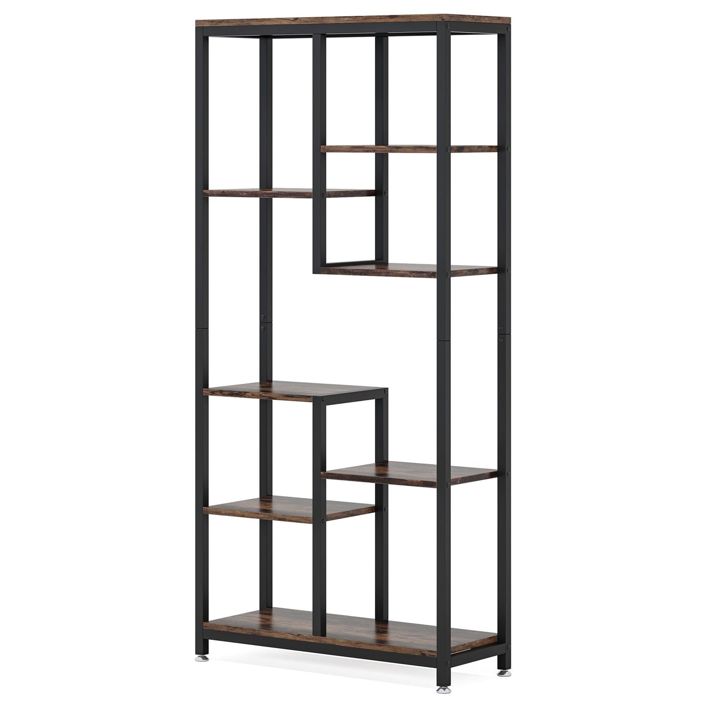 6 Tier, 8 Shelf Etagere Bookcase Storage Display Rack For Living Room - Rustic Brown