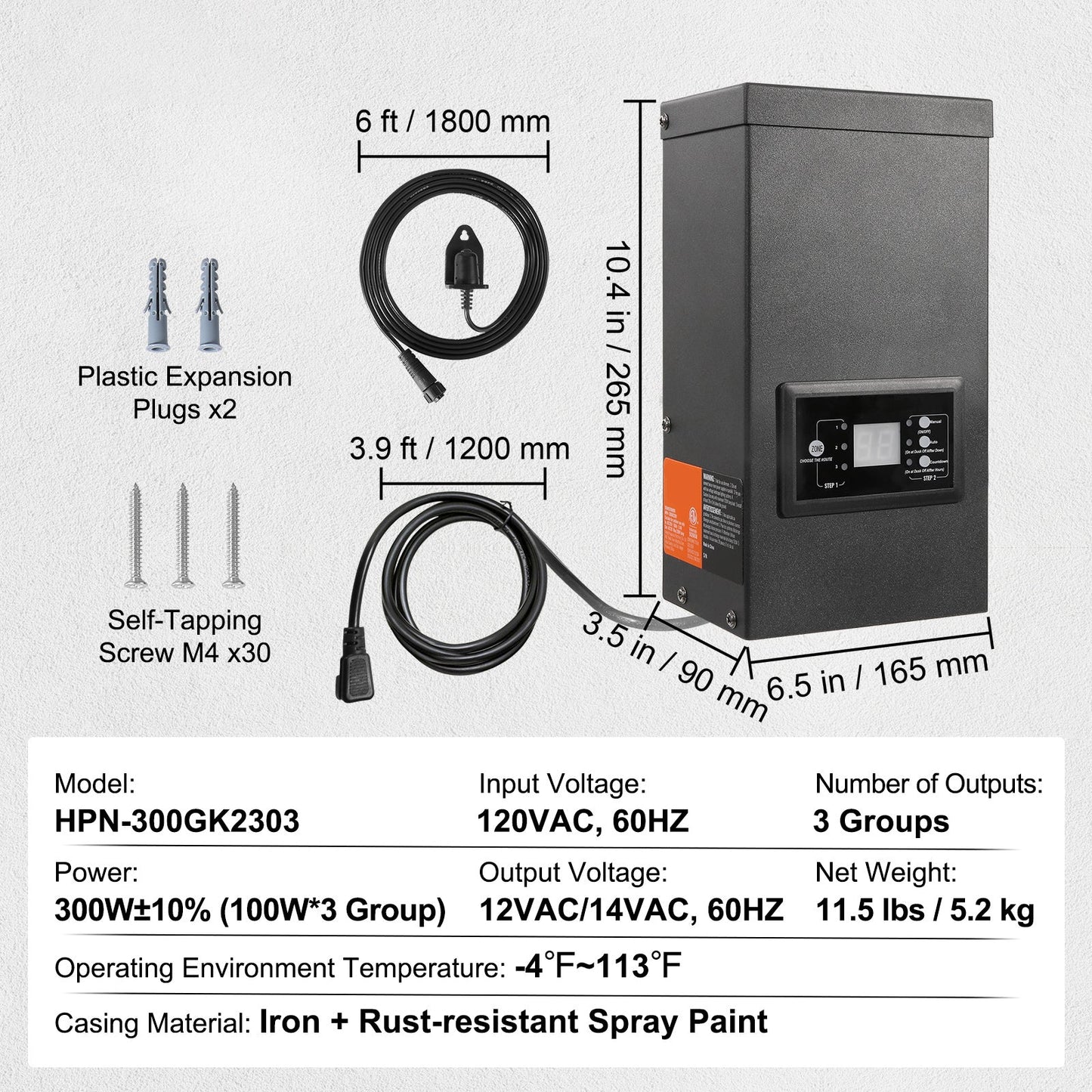 300W Low Voltage Landscape Transformer with Timer and Photocell Sensor