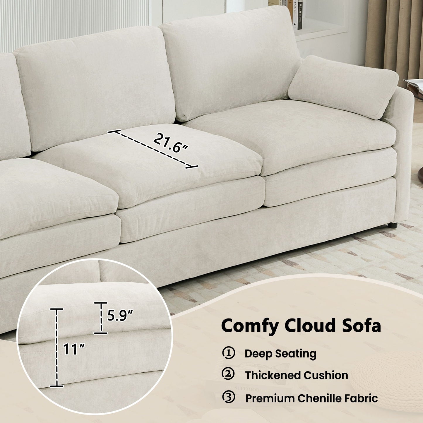 Cozy Upholstered 3 Seater Sofa Cushion For Living Room