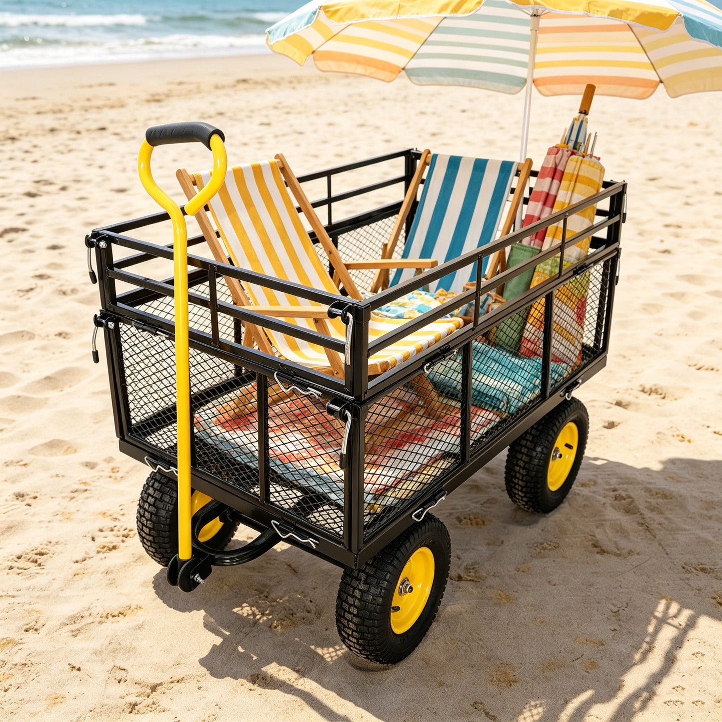 Wagon Cart Garden Cart Trucks Make It Easier To Transport Firewood Yellow+Black