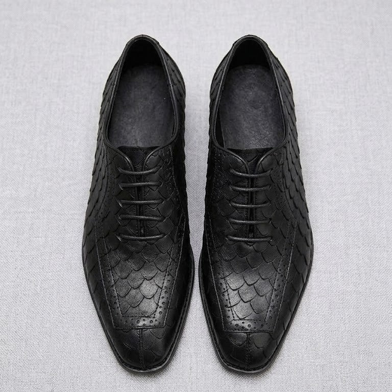 Business Formal Leather Shoes Dragon-scale Pattern Mens British Style